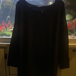 Roz & Ali Black Sweater with Sequin Details and peek a boo shoulders size 1X